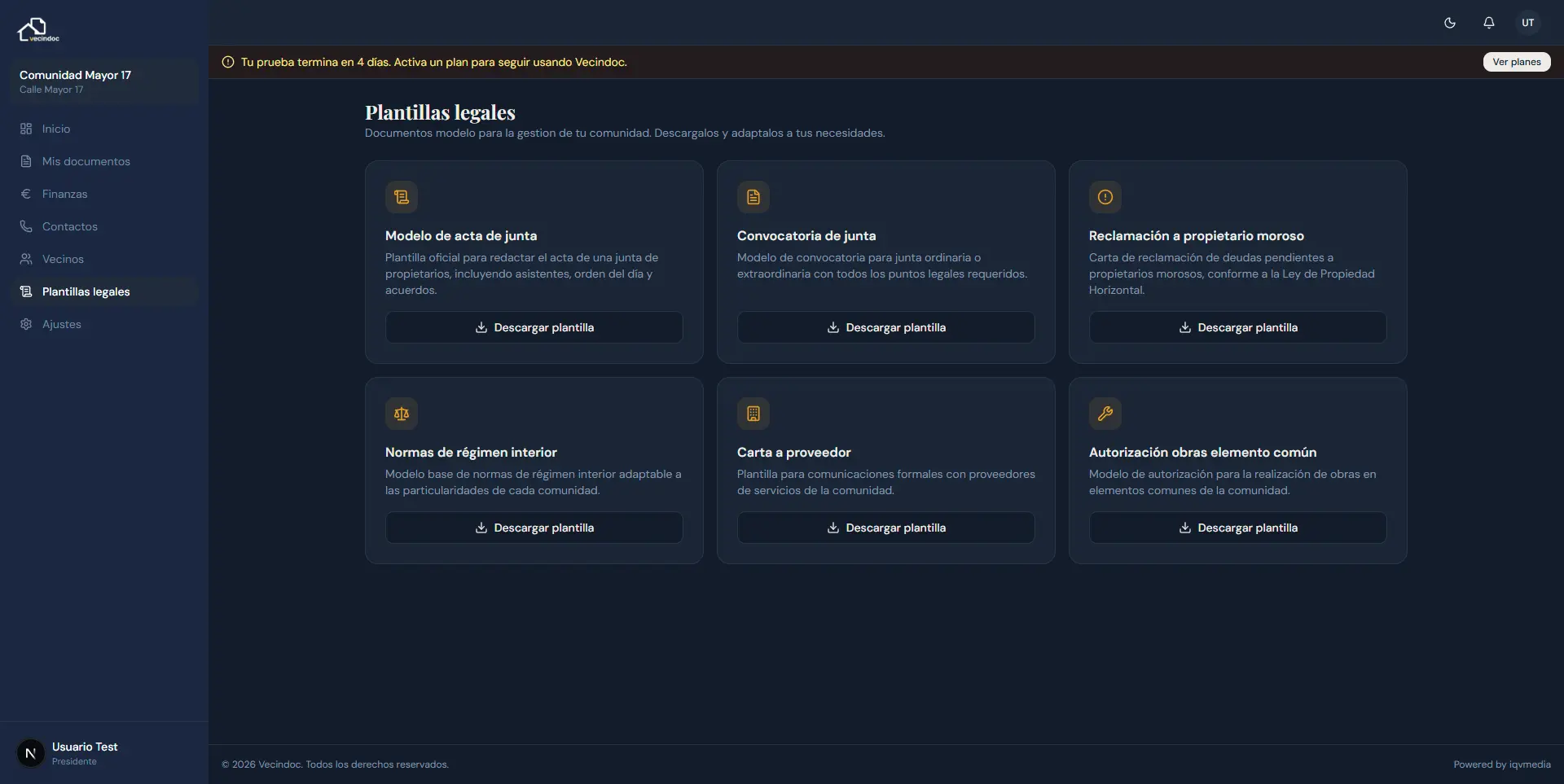Catálogo de plantillas legales basadas en la Ley de Propiedad Horizontal